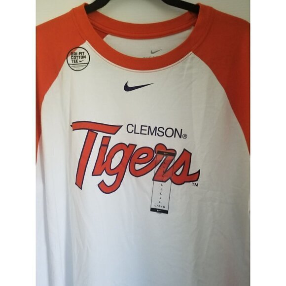 NIKE Men's Clemson Tigers White Dri-Fit ¾ Sleeve Baseball T-Shirt - Picture 3 of 12